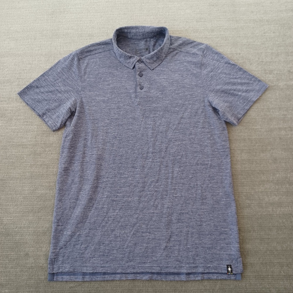 Smartwool Everyday Exploration Polo Shirt Mens M Blue Merino Wool Hemp Blend